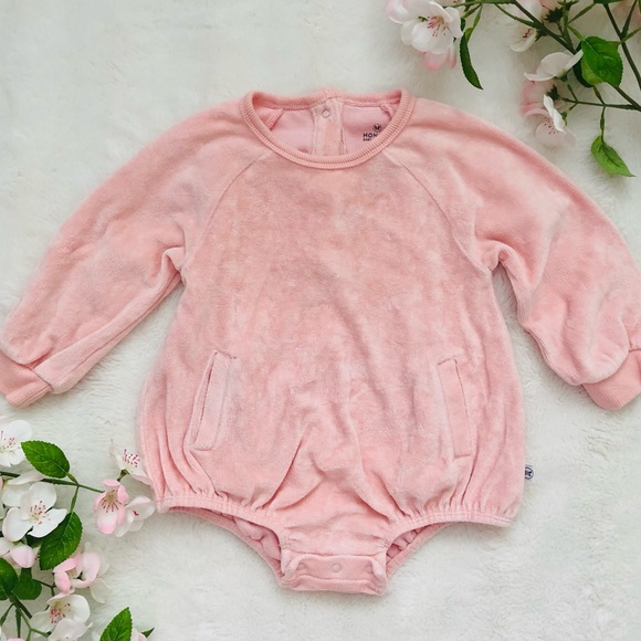 The Honest Company Other - Velour Organic Cotton Soft Pink Baby Girl Bubble Romper, Honest Company 12M